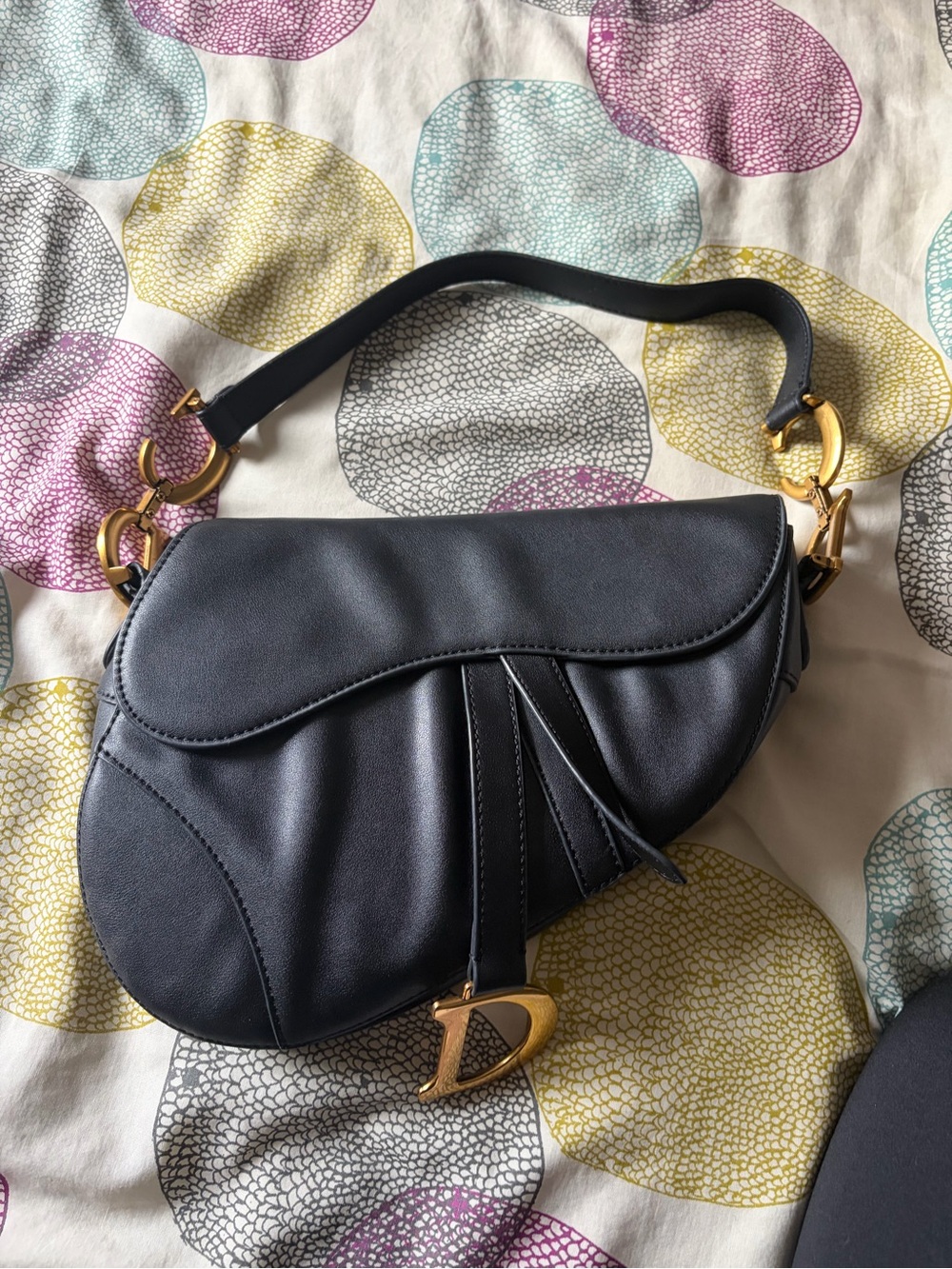 Dior Black Saddle Shoulder Bag with Gold Hardware - Designer Style